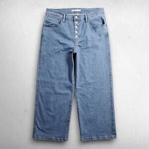 Levis Mile High Cropped Wide Leg Jeans Women 32 Blue Stretch Exposed Button Fly